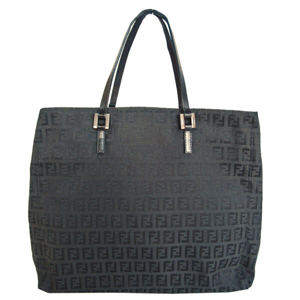 Fendi Black Leather Zucchino Handbag Canvas